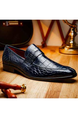 Marco Di Milano Matteo Navy Genuine Alligator Penny Loafers (MDM1182)-AmbrogioShoes