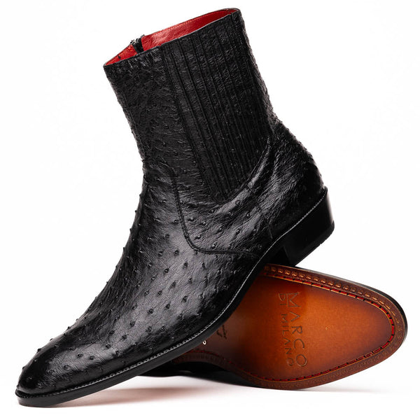 Marco Di Milano Brescia Shoes Giorgio Black Ostrich Zip Up Boots (MDM1125)-AmbrogioShoes