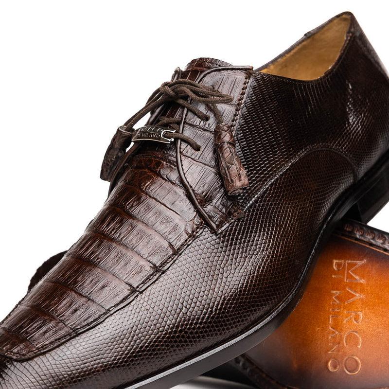 Marco Di Milano Merida Brown Oxfords Lizard & Caiman Crocodile Shoes (MDM1136)-AmbrogioShoes