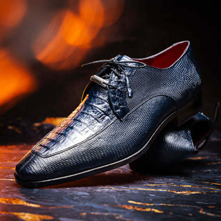 Marco Di Milano Merida Men's Shoes Navy Lizard & Caiman Crocodile Derby (MDM1132)-AmbrogioShoes