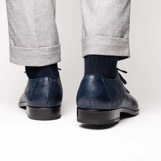 Marco Di Milano Merida Men's Shoes Navy Lizard & Caiman Crocodile Derby (MDM1132)-AmbrogioShoes