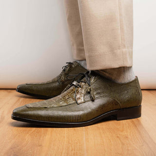 Marco Di Milano Merida Men's Shoes Olive Lizard & Caiman Crocodile Derby (MDM1132)-AmbrogioShoes
