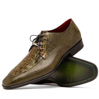 Marco Di Milano Merida Men's Shoes Olive Lizard & Caiman Crocodile Derby (MDM1132)-AmbrogioShoes