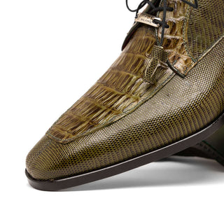 Marco Di Milano Merida Men's Shoes Olive Lizard & Caiman Crocodile Derby (MDM1132)-AmbrogioShoes