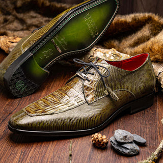 Marco Di Milano Merida Men's Shoes Olive Lizard & Caiman Crocodile Derby (MDM1132)-AmbrogioShoes