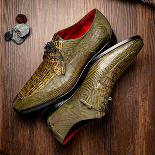 Marco Di Milano Merida Men's Shoes Olive Lizard & Caiman Crocodile Derby (MDM1132)-AmbrogioShoes