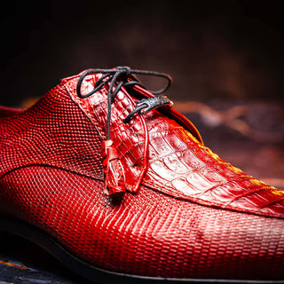 Marco Di Milano Merida Men's Shoes Red Lizard & Caiman Crocodile Derby (MDM1132)-AmbrogioShoes