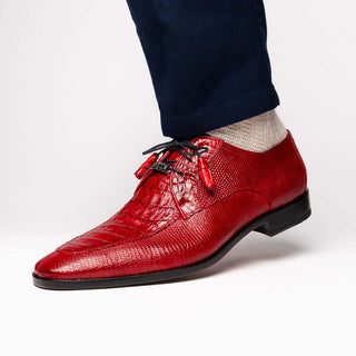 Marco Di Milano Merida Men's Shoes Red Lizard & Caiman Crocodile Derby (MDM1132)-AmbrogioShoes