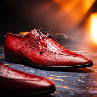 Marco Di Milano Merida Men's Shoes Red Lizard & Caiman Crocodile Derby (MDM1132)-AmbrogioShoes