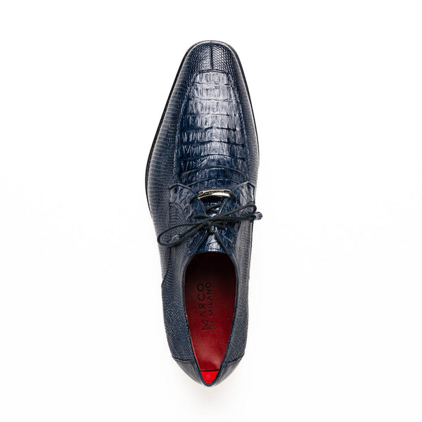 Marco Di Milano Merida Navy Blue Oxfords Lizard & Caiman Crocodile Shoes (MDM1135)-AmbrogioShoes