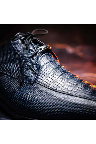 Marco Di Milano Merida Navy Lizard & Caiman Crocodile Derby (MDM1132)-AmbrogioShoes
