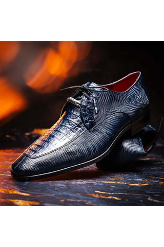 Marco Di Milano Merida Navy Lizard & Caiman Crocodile Derby (MDM1132)-AmbrogioShoes