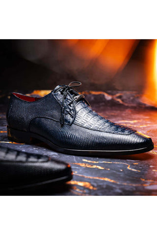 Marco Di Milano Merida Navy Lizard & Caiman Crocodile Derby (MDM1132)-AmbrogioShoes
