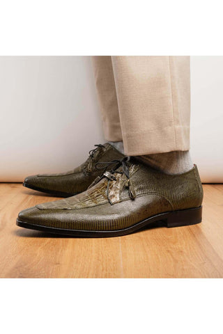 Marco Di Milano Merida Olive Lizard & Caiman Crocodile Derby (MDM1132)-AmbrogioShoes