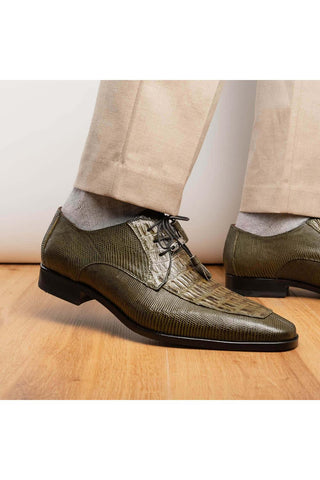 Marco Di Milano Merida Olive Lizard & Caiman Crocodile Derby (MDM1132)-AmbrogioShoes