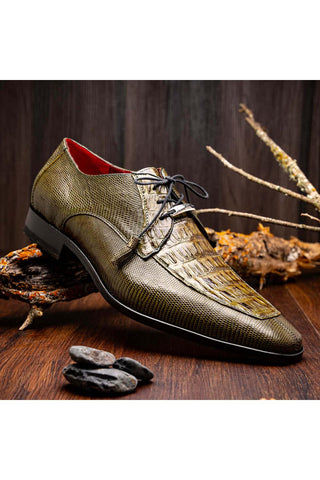 Marco Di Milano Merida Olive Lizard & Caiman Crocodile Derby (MDM1132)-AmbrogioShoes