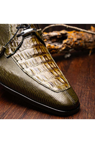 Marco Di Milano Merida Olive Lizard & Caiman Crocodile Derby (MDM1132)-AmbrogioShoes