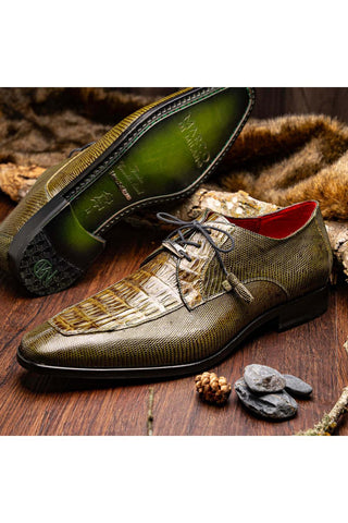 Marco Di Milano Merida Olive Lizard & Caiman Crocodile Derby (MDM1132)-AmbrogioShoes