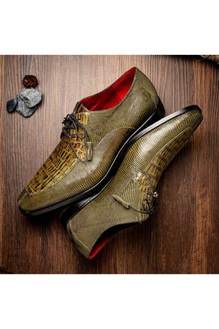 Marco Di Milano Merida Olive Lizard & Caiman Crocodile Derby (MDM1132)-AmbrogioShoes