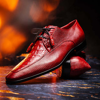Marco Di Milano Merida Red Lizard & Caiman Crocodile Derby (MDM1132)-AmbrogioShoes