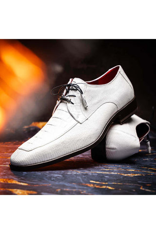 Marco Di Milano Merida White Lizard & Caiman Crocodile Derby (MDM1132)-AmbrogioShoes