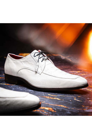 Marco Di Milano Merida White Lizard & Caiman Crocodile Derby (MDM1132)-AmbrogioShoes