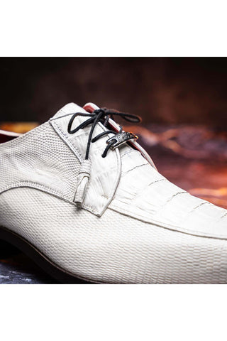 Marco Di Milano Merida White Lizard & Caiman Crocodile Derby (MDM1132)-AmbrogioShoes