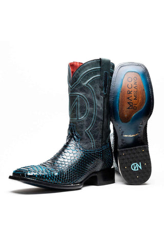Marco Di Milano Missouri Black & Blue Genuine Python / Calf-Skin Leather Cowboy Boot (MDM1212)-AmbrogioShoes