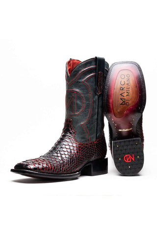 Marco Di Milano Missouri Black Cherry Genuine Python / Calf-Skin Leather Cowboy Boot (MDM1212)-AmbrogioShoes