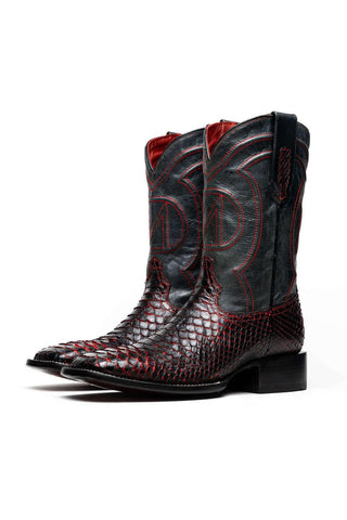 Marco Di Milano Missouri Black Cherry Genuine Python / Calf-Skin Leather Cowboy Boot (MDM1212)-AmbrogioShoes