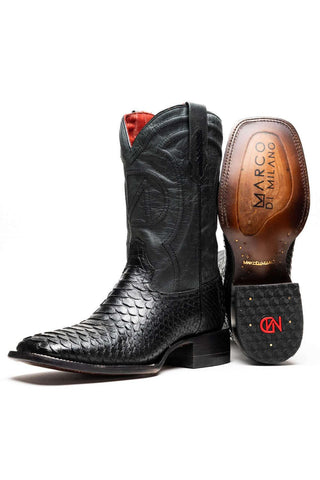 Marco Di Milano Missouri Black Genuine Python / Calf-Skin Leather Cowboy Boot (MDM1212)-AmbrogioShoes