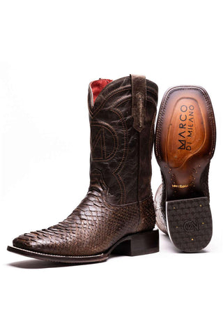 Marco Di Milano Missouri Brown Genuine Python / Calf-Skin Leather Cowboy Boot (MDM1212)-AmbrogioShoes