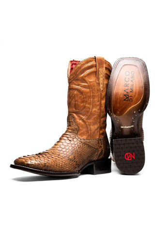 Marco Di Milano Missouri Cognac Exotic Python Skin Cowboy Boot (MDM1243)-AmbrogioShoes