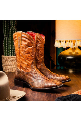 Marco Di Milano Missouri Cognac Exotic Python Skin Cowboy Boot (MDM1243)-AmbrogioShoes