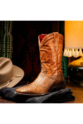 Marco Di Milano Missouri Cognac Exotic Python Skin Cowboy Boot (MDM1243)-AmbrogioShoes