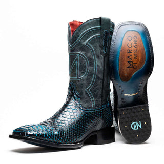 Marco Di Milano Missouri Men's Shoes Black & Blue Genuine Python / Calf-Skin Leather Cowboy Boot (MDM1212)-AmbrogioShoes