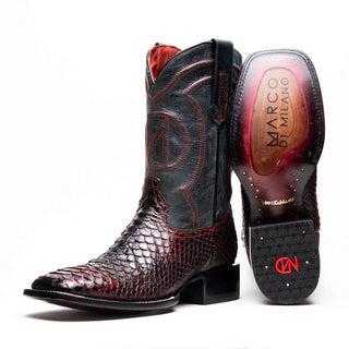 Marco Di Milano Missouri Men's Shoes Black Cherry Genuine Python / Calf-Skin Leather Cowboy Boot (MDM1212)-AmbrogioShoes