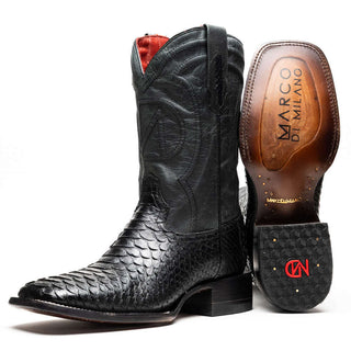 Marco Di Milano Missouri Men's Shoes Black Genuine Python / Calf-Skin Leather Cowboy Boot (MDM1212)-AmbrogioShoes
