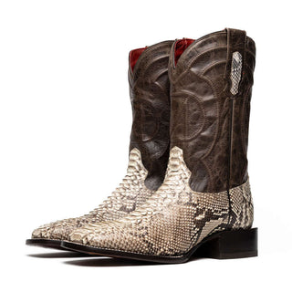 Marco Di Milano Missouri Men's Shoes Natural Genuine Python / Calf-Skin Leather Cowboy Boot (MDM1212)-AmbrogioShoes