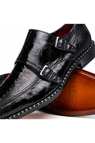 Marco Di Milano Napoli Ostrich Double Monk-Strap - Black-AmbrogioShoes
