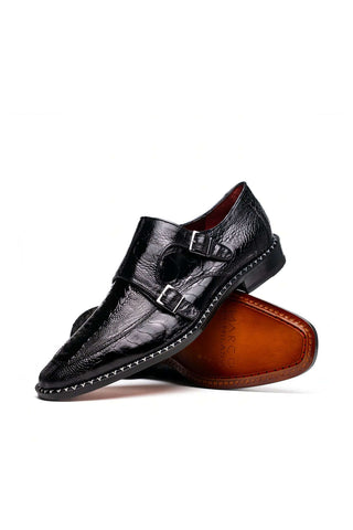 Marco Di Milano Napoli Ostrich Double Monk-Strap - Black-AmbrogioShoes