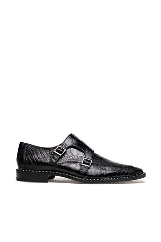 Marco Di Milano Napoli Ostrich Double Monk-Strap - Black-AmbrogioShoes