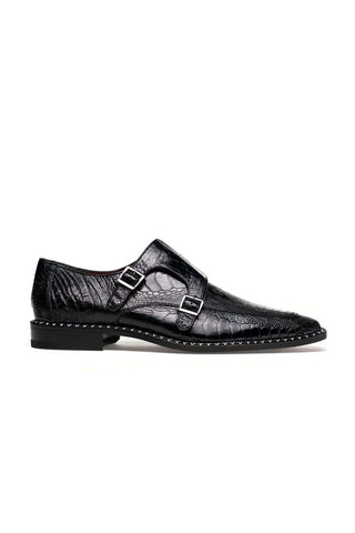 Marco Di Milano Napoli Ostrich Double Monk-Strap - Black-AmbrogioShoes
