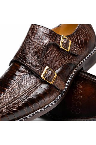 Marco Di Milano Napoli Ostrich Double Monk-Strap - Brown-AmbrogioShoes