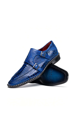 Marco Di Milano Napoli Ostrich Double Monk-Strap - Electric Blue-AmbrogioShoes