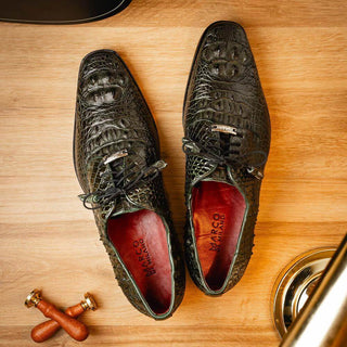 Marco Di Milano Nilo Men's Shoes Green Exotic Crocodile Derby (MDM1186)-AmbrogioShoes