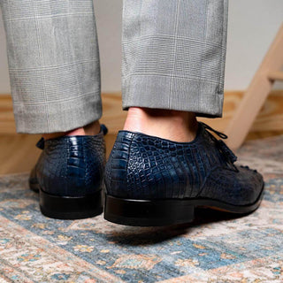 Marco Di Milano Nilo Men's Shoes Navy Exotic Crocodile Derby (MDM1186)-AmbrogioShoes