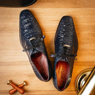 Marco Di Milano Nilo Men's Shoes Navy Exotic Crocodile Derby (MDM1186)-AmbrogioShoes