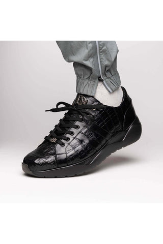Marco Di Milano Nino Black Genuine Caiman Crocodile Fashion Sneaker (MDM1108)-AmbrogioShoes