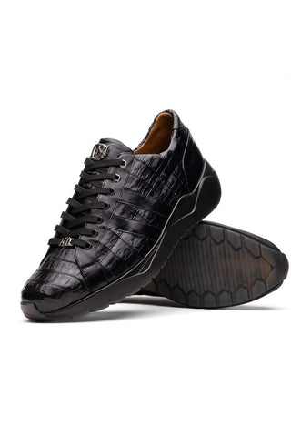 Marco Di Milano Nino Black Genuine Caiman Crocodile Fashion Sneaker (MDM1108)-AmbrogioShoes
